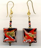 Red & Black Square Venetian Bead  Earrings